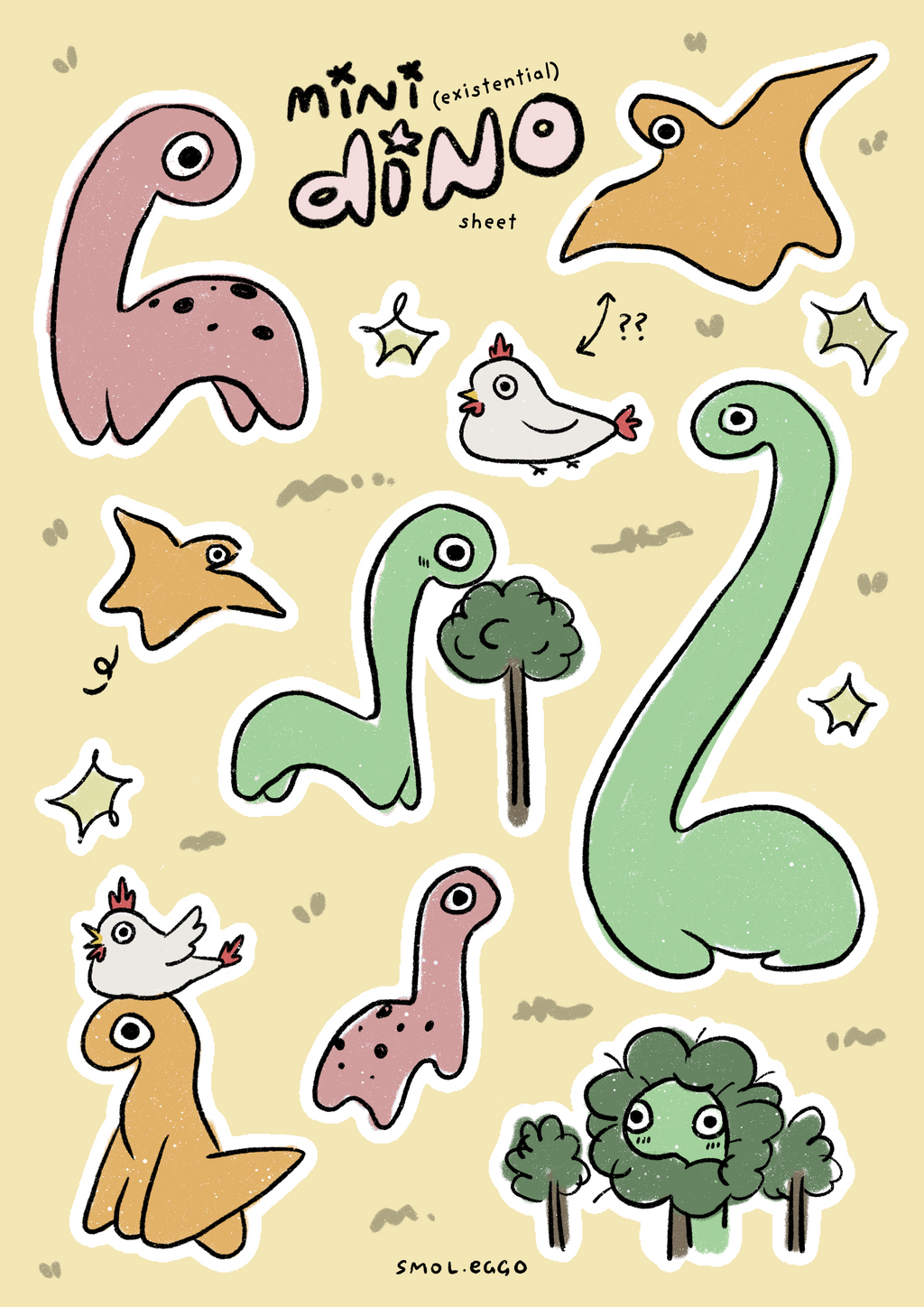 Mini Existential Dino Sticker Sheet